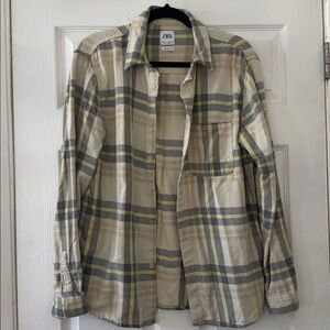 Zara Beige and Yellow Plaid Shirt
